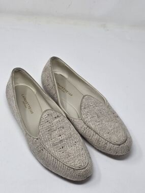 Lafayette 148 New York Beige Herringbone Wool Loafer Flats Size 38.5 Preowned -